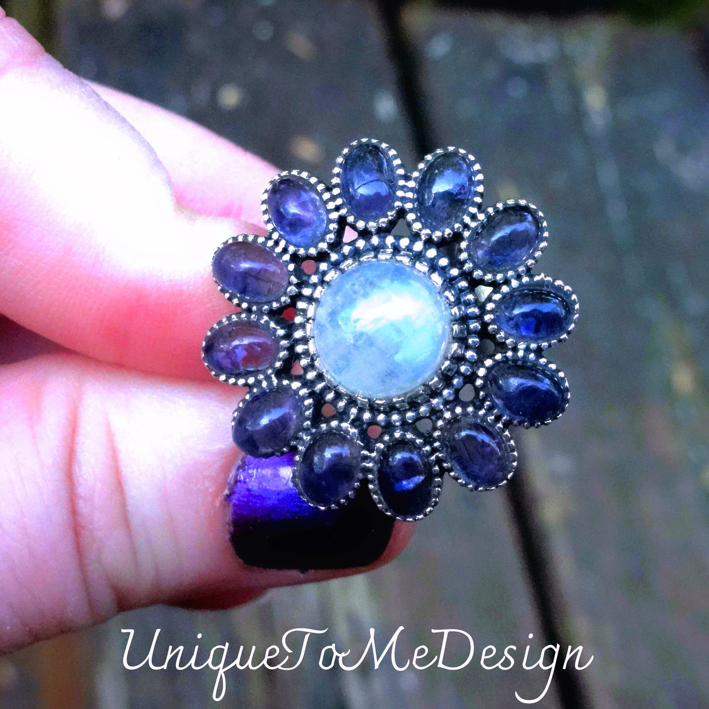 ハンドメイド レインボームーンストーン タンザナイト リング