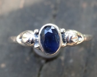 925 Saphir Sterling Silber Ring, natürlicher blauer Saphir Zierlicher Botanischer Ring, 925 Silber Saphir Ring, natürlicher Saphir Stapelring