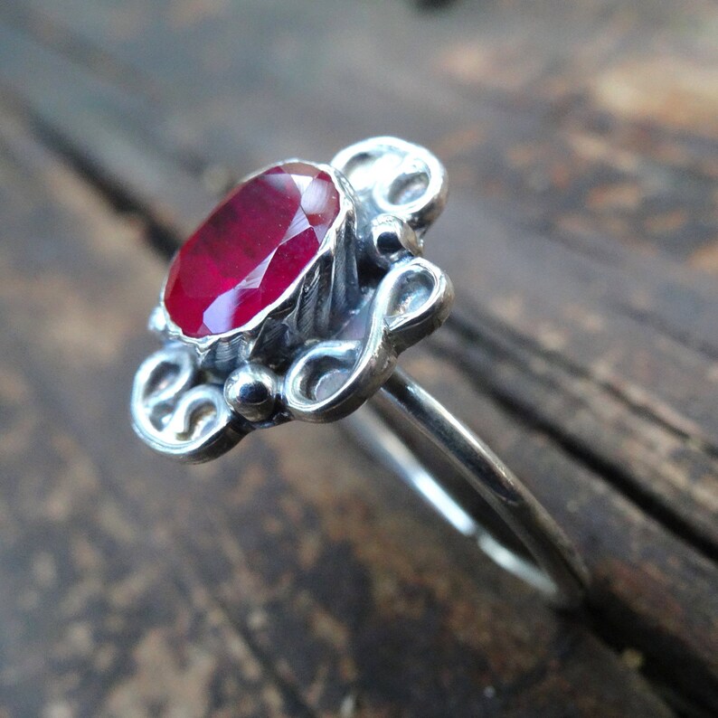 Bohemian Natural Ruby Sterling Silver Ring Size 10 Natural Ruby Oval Stone Ring Large Stone Natural Stone Ruby 925 Silver Ring 10