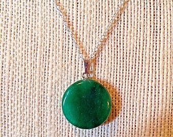 Beautiful Green Jade Round Pendant Necklace - Sterling Silver 18&quot; Chain - Natural Stone Necklace - Agate -  Versatile - Bridesmaid Gifts