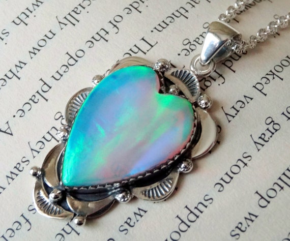 925 - Nova Opal Necklace, Sterling Silver Nova Opal Heart Pendant, Opal Doublet, Statement Jewelry, Sterling Silver, Aurora Opal
