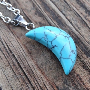 925 - Moon, Blue Turquoise Necklace, Sterling Silver Turquoise Moon gemstone Pendant on a 18&quot; 925 Chain, Dainty Moon Necklace, Blue Moon