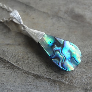 Sterling Silver Abalone Shell Pendant Necklace - Sterling Silver 18&quot; Chain Natural Stone Necklace Shell Necklace - Boho Chic Necklace