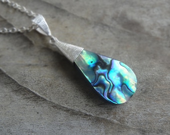 Handmade Sterling Silver Abalone Shell Pendant Necklace - Boho Chic