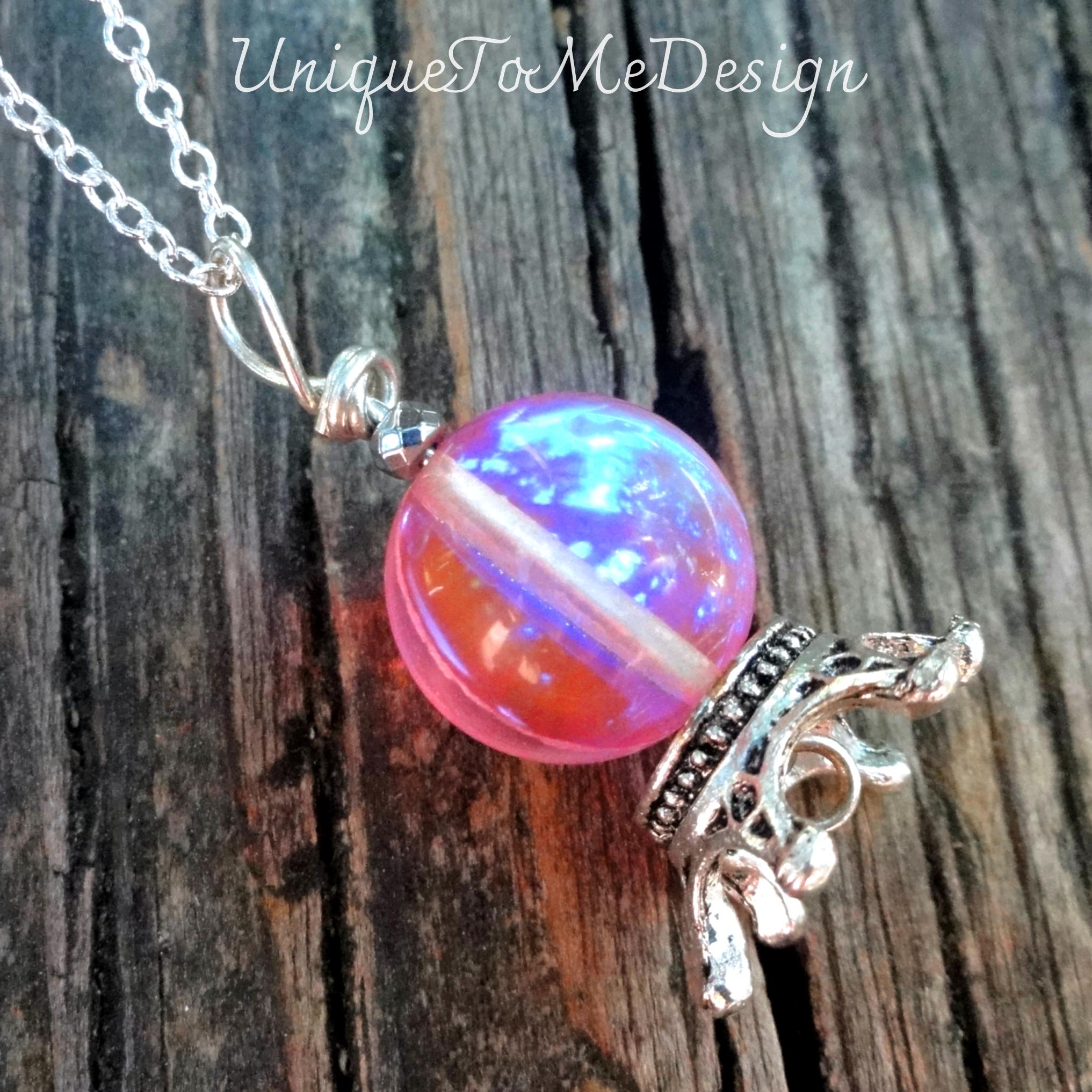 925 - Mystic Pink Glass Crystal Ball Necklace, Sterling