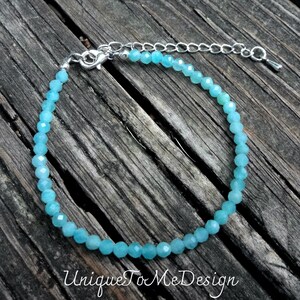 925 - Blue Aquamarine gemstone beaded Bracelet, Sterling Silver bracelet Blue gemstone Aquamarine bracelet 7-9&quot; Handmade, gifts for her