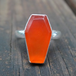 Anello a bara 925, anelli in pietra naturale a bara con corniola arancione, anello a bara in argento sterling, anello con corniola arancione, gioielli gotici