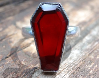 925 Coffin Ring, Roter Granat Coffin Stein Ringe, Sterling Silber Sarg Statement Ring, Naturstein, Roter Gothic Ring, Silber Sarg Ring