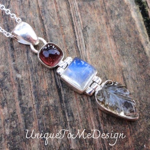 925 - Carved Tourmaline Rainbow Moonstone, Pink Tourmaline Necklace, Sterling Silver, Natural Stone Pendant, Multi Stone, gemstone carving
