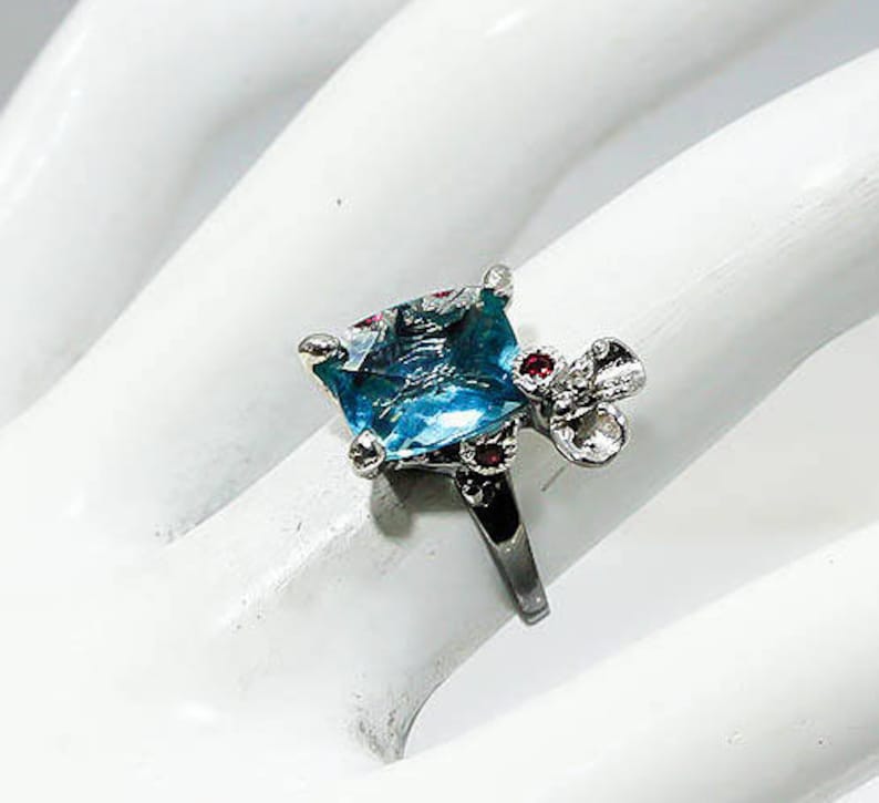 Handmade Ring ring size 6 7 Fine Art Ring Natural Fluorite Ring Natural Fluorite Garnet 925 Sterling Silver Ring Size 6.5