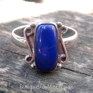 925 - Handmade Blue Lapis Lazuli Ring Size 10, Sterling Silver, Natural Stone Lapis Lazuli Botanical Ring 10, Blue Lapis Statement Ring,