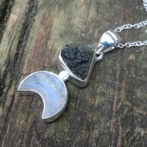 925 - YOU PICK Moldavite & Rainbow Moonstone Necklace, Sterling Silver, Natural Raw Green Czech Rep Moldavite Pendant, Meteorite Jewelry