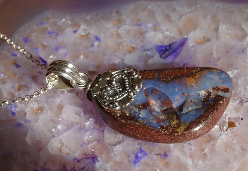 Sterling Silver 18 Chain Natural Stone Necklace NATURAL Genuine Boulder Opal Sterling Silver Pendant Necklace Boulder Opal Necklace