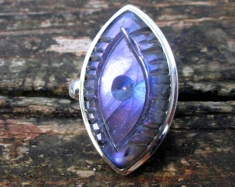 925 HUGE Purple Labradorite Ring Size 8.5, Sterling Silver, Handmade Moonstone & Labradorite Statement Eye Ring Size 8 9, Evil Eye Ring