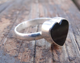 Handmade Heart Black Onyx Sterling Silver Ring - Size 6.5 - Etsy
