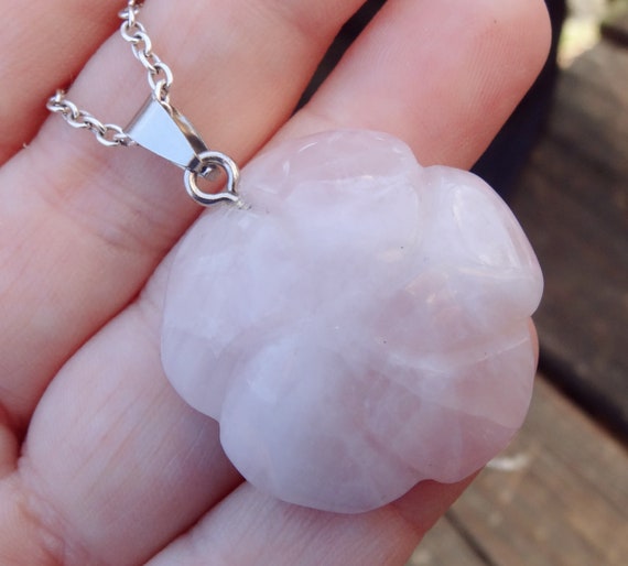 925 Large Carved Rose Quartz Necklace 