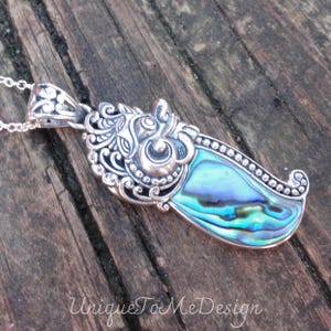 925 - DRAGON Abalone Shell Necklace, Sterling Silver Natural Abalone Shell pendant, Natural Stone, Silver Shell Chinese Dragon pendant