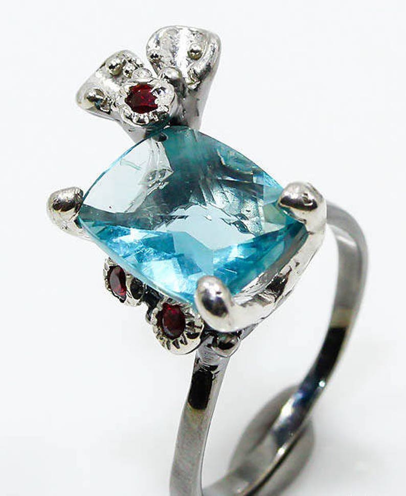 Handmade Ring ring size 6 7 Fine Art Ring Natural Fluorite Ring Natural Fluorite Garnet 925 Sterling Silver Ring Size 6.5