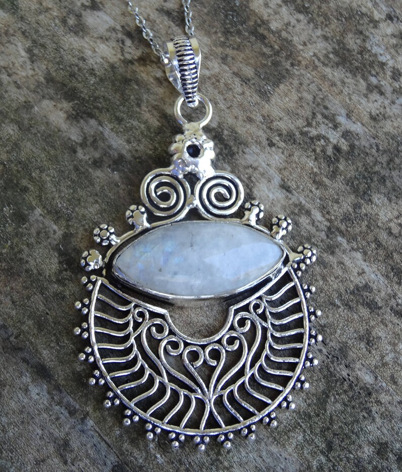 Boho Chic Dainty Necklace Sterling Silver Natural Moonstone Pendant Necklace STERLING SILVER 18 chain Natural Moonstone Stone Pendant