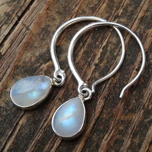 925 - Rainbow Moonstone Earrings, Sterling Silver Natural Stone Moonstone Earrings, Sterling Silver gemstone Hoop Earrings, Handmade