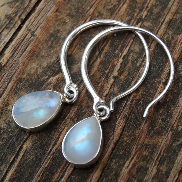 925 - Rainbow Moonstone Earrings, Sterling Silver Natural Stone Moonstone Earrings, Sterling Silver gemstone Hoop Earrings, Handmade