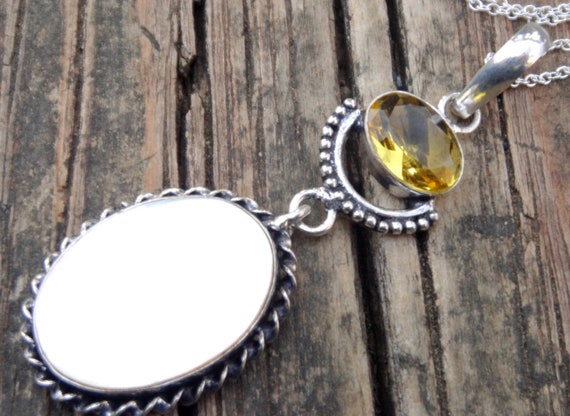 Pendentif Ancien En Citrine Et Nacre Monté Sur Argent 925 - Occasion, Bon état, Léger Usé