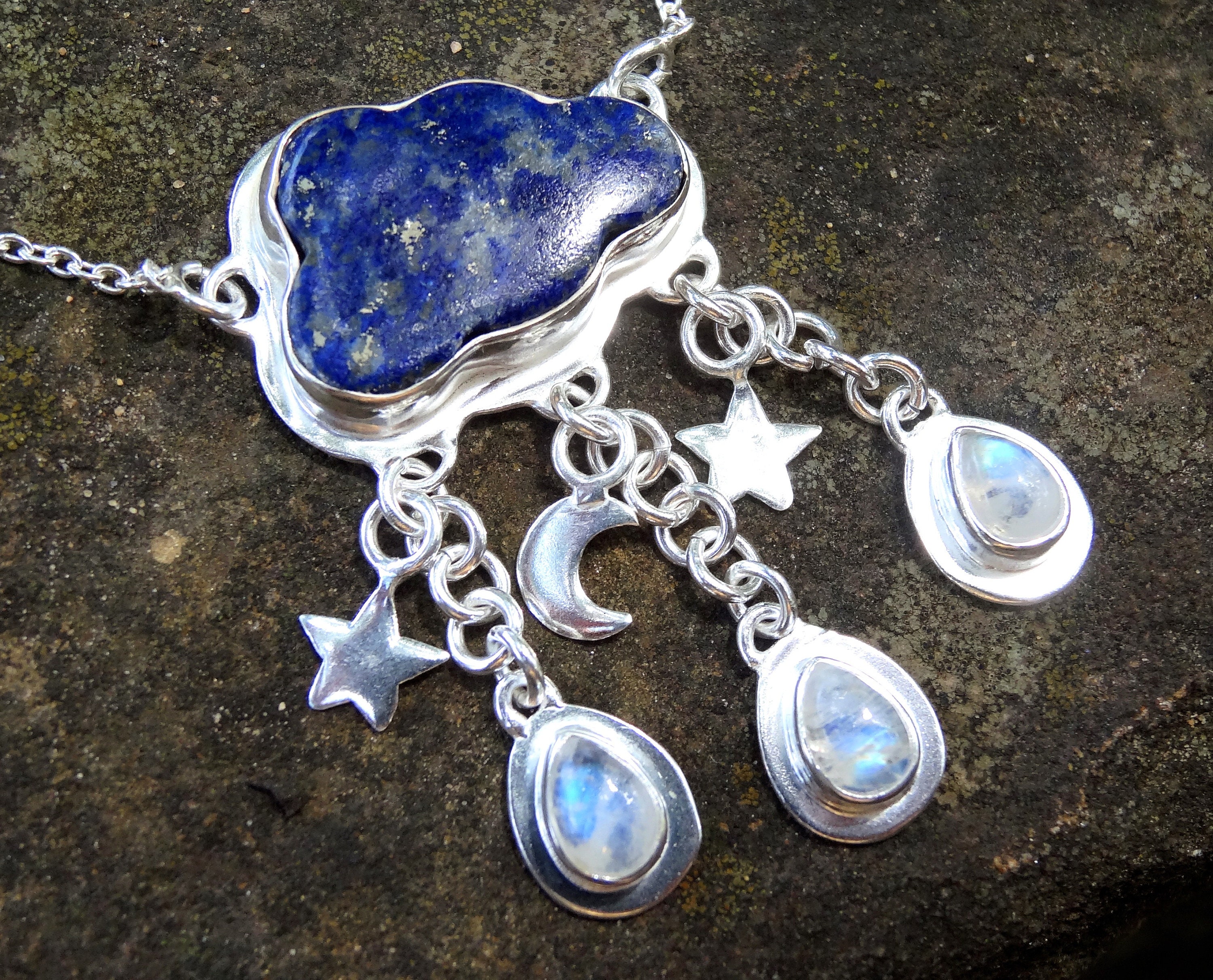 925 Rain Cloud Necklace Rainbow Moonstone You PICK Etsy