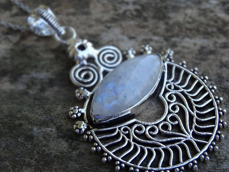 Boho Chic Dainty Necklace Sterling Silver Natural Moonstone Pendant Necklace STERLING SILVER 18 chain Natural Moonstone Stone Pendant