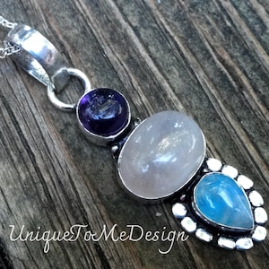Amethyst, Moonstone & Rose Quartz Sterling Silver Pendant Necklace