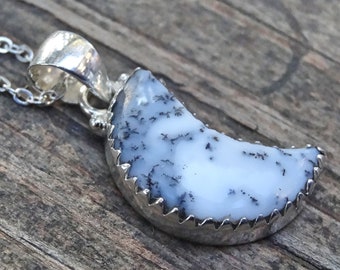 Handmade Sterling Silver Dendrite Opal Moon Necklace