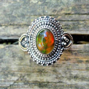 925 - AAA Black Opal Ring Size 7, Sterling Silver, Natural gemstone Opal Untreated Rainbow Black Opal gemstone Statement Ring 7 handmade
