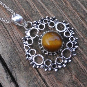 925 - Tigers Eye Necklace, Sterling Silver Tigers Eye Pendant, Natural Stone Large Brown gemstone, Statement Tigers Eye Handmade necklace