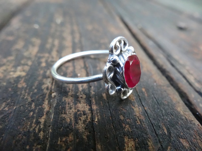 Bohemian Natural Ruby Sterling Silver Ring Size 10 Natural Ruby Oval Stone Ring Large Stone Natural Stone Ruby 925 Silver Ring 10