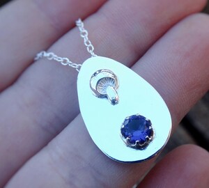 Collier Champignon En Argent 925 Pour Femme - Pendentif Améthyste & Quartz Opale - Bijou Féerique Et Cottagecore