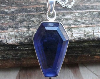 925 Amethyst Coffin Necklace, Purple Amethyst Coffin stone pendants, Sterling Silver Coffin Necklace, Natural Stone, Gothic stone pendant