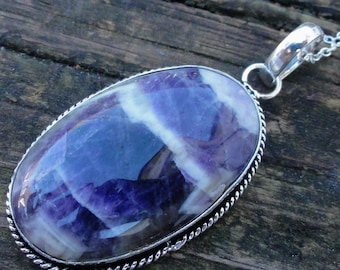 925 - LARGE Chevron Amethyst, Lila Amethyst Edelstein Halskette, Sterling Silber Natürlicher Amethyst Anhänger, Großer Lila Edelstein Anhänger