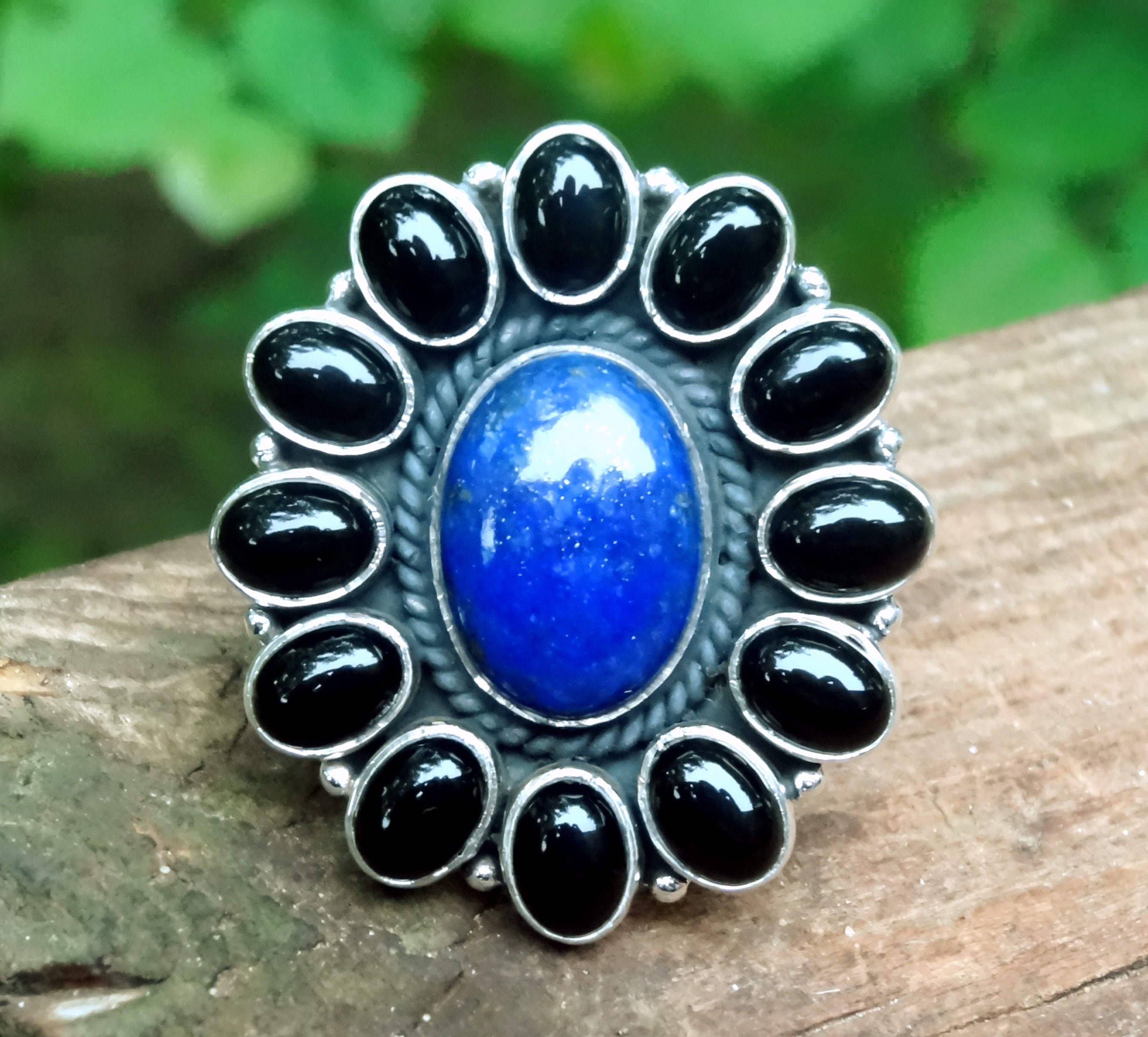 ハンドメイドのラピスラズリとブラックオニキスのスターリングシルバー ハンドメイドのラピスラズリとブラックオニキスのスターリングシルバー