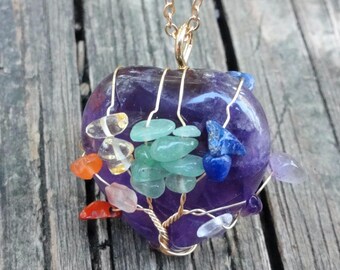 Thajaling Collana vintage con ciondolo in ametista Reiki con cristallo