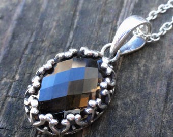 925 - Smoky Topaz Halskette, Sterling Silber, Naturstein, Smoky Brown Topaz Anhänger, Edelstein Zierliche Handgemachte Halskette