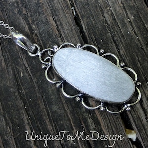 925 - Raw Selenite Necklace, Sterling Silver, Natural Stone Handmade Selenite Pendant with Chain, Large Selenite Oval Stone, Statement