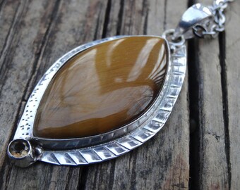 Handmade Sterling Silver Tigers Eye Necklace – Citrine Accent