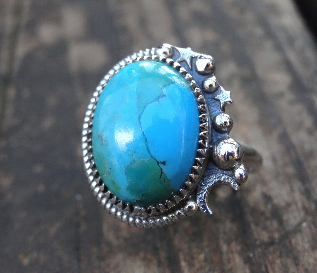 Handmade Kingman Turquoise Sterling Silver Celestial Ring - Etsy