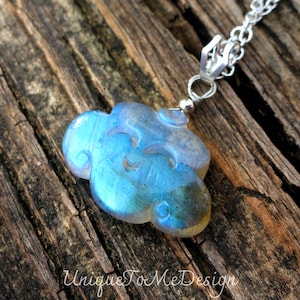 925 Silver Natural Labradorite Necklace, Sterling Silver, Carved Face Labradorite Pendant, Rain Cloud Pendant Handmade, Labradorite Cloud