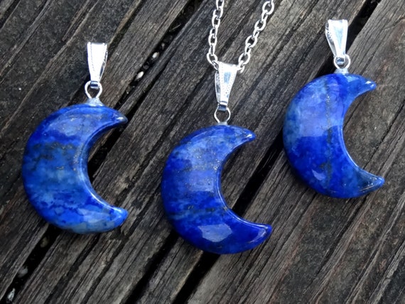Lapis Lazuli Bead Double Strand Necklace Crescent Antiqued Pendant with Blue Topaz Lapis Lazuli Bead Double Strand Necklace Crescent Antiqued Pendant with Blue Topaz