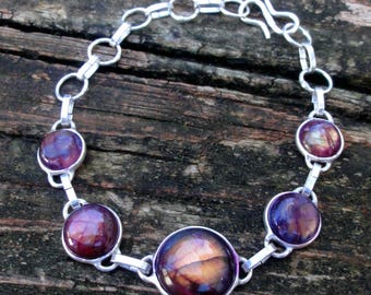 925 - Purple Labradorite Bracelet, Sterling Silver, Natural Stone, Multi Stone, Purple Rainbow Labradorite Bracelet, OOAK Flashy Labradorite