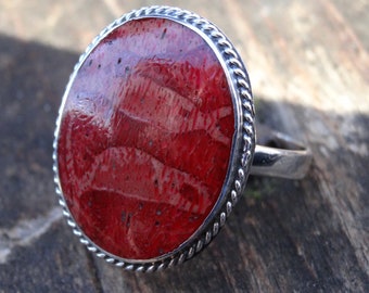 Handmade Jewelry Red Dyed Ruby Sterling Silver Overlay Ring Size 7.5 US Designer Handmade Jewelry Red Dyed Ruby Sterling Silver Overlay Ring Size 7.5 US Designer