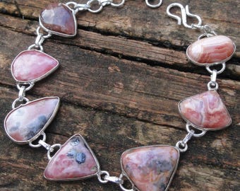 925 - Rhodochrosit Armband, Sterling Silber, Statement Naturstein, Rosa Rhodochrosit Edelstein Armband, handgemachter roher Rhodochrosit
