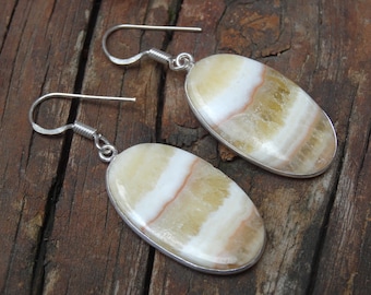 Yellow Lace Agate 925 Sterling Silver Earrings, Agate Dangle Earrings, Natural Stone, Yellow Crazy Lace Agate Dangle Earrings
