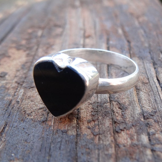 Handmade Heart Black Onyx Sterling Silver Ring - Size 6.5 - Etsy