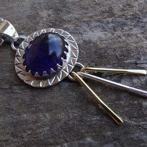 Amethyst Sterling silver 14K gold Pendant Necklace - 18&quot; Sterling silver Chain - Amethyst pendant necklace - Two Tone pendant amethyst